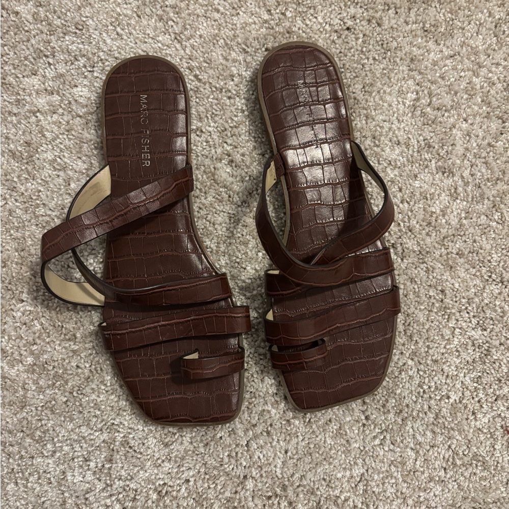 Marc Fisher Brown Croc-Embossed Women's Sandals